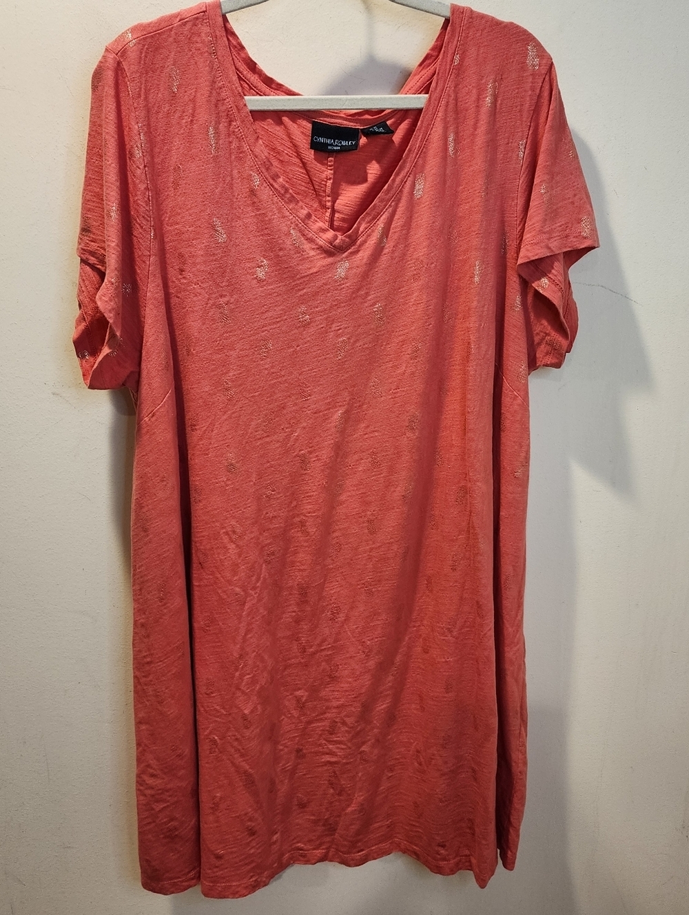 Cynthia Rowley Coral V-Neck Tunic with Metallic Pinaple Plus Size 3x